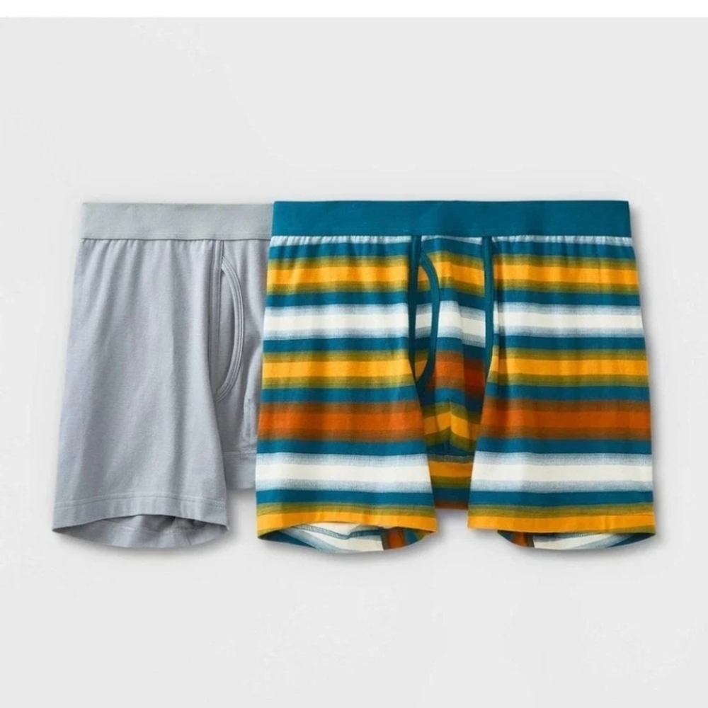 Men's Striped Boxer Briefs 2pk - Goodfellow & Co Teal Size Small 30/31 NWT!